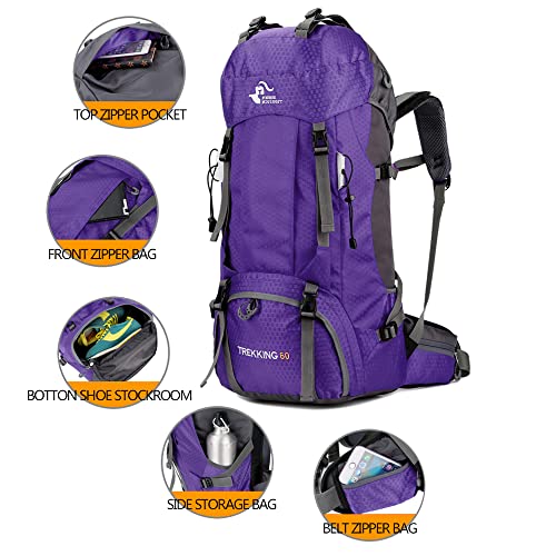 Bseash 60L Waterproof Hiking Camping Backpack with Rain Cover - Bseash 60L Waterproof Hiking Camping Backpack with Rain Cover - Travelking