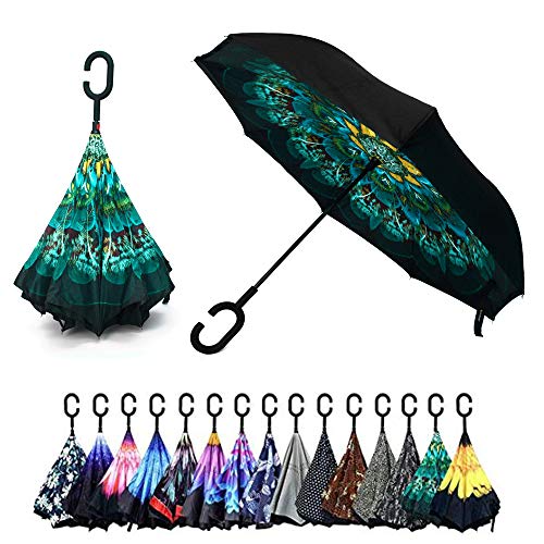 Peacock Double Layer Inverted Umbrellas - Reverse Folding - Peacock Double Layer Inverted Umbrellas - Reverse Folding - Travelking