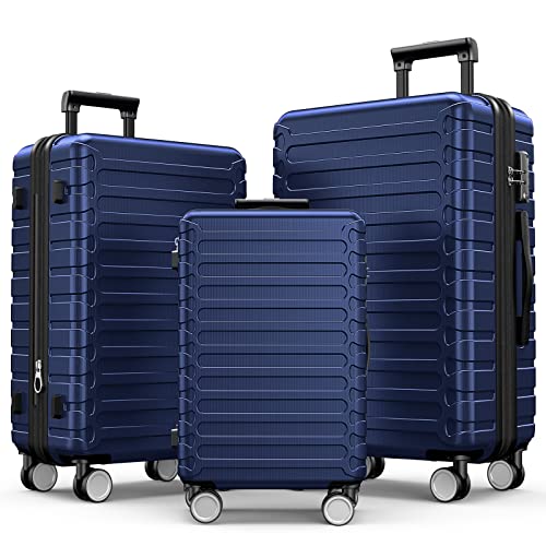 SHOWKOO Luggage Sets Expandable ABS Hardshell 3pcs Clearance, Deep Blue - SHOWKOO Luggage Sets Expandable ABS Hardshell 3pcs Clearance, Deep Blue - Travelking