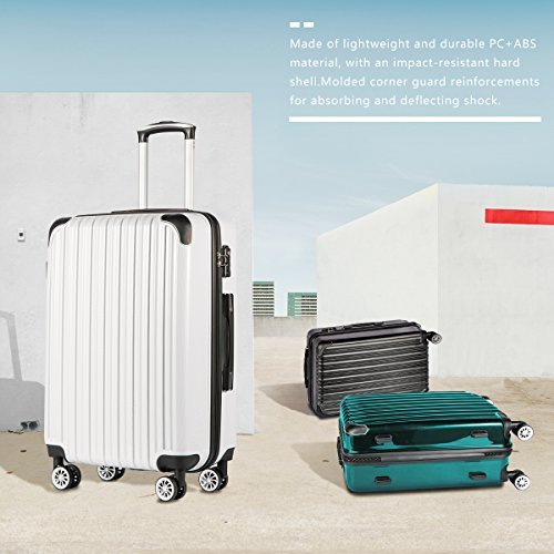 Coolife Luggage Expandable 3 Piece PC+ABS - White Grid - Coolife Luggage Expandable 3 Piece PC+ABS - White Grid - Travelking