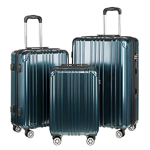 COOLIFE 3 Piece Expandable Luggage Set With TSA Lock - Teal - COOLIFE 3 Piece Expandable Luggage Set With TSA Lock - Teal - Travelking