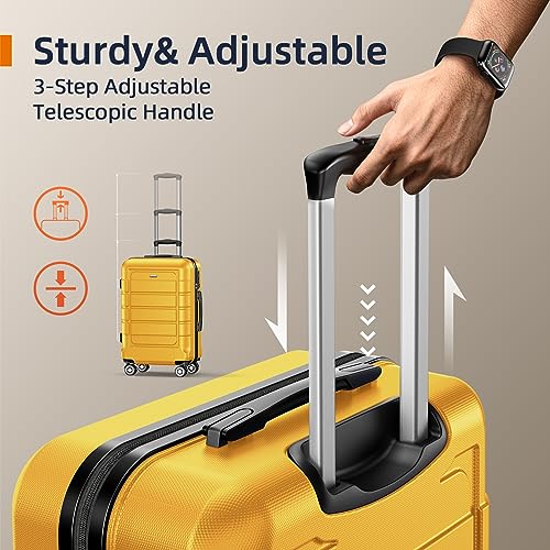 SHOWKOO Luggage Set Expandable PC+ABS Durable 3 PC - Yellow - SHOWKOO Luggage Set Expandable PC+ABS Durable 3 PC - Yellow - Travelking