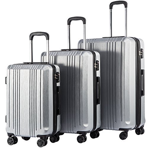 Coolife Luggage PC+ABS 3 Piece Set with TSA Lock - New Silver - Coolife Luggage PC+ABS 3 Piece Set with TSA Lock - New Silver - Travelking