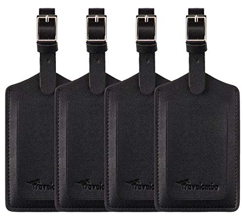 4 Pack Leather Luggage Travel Bag Tags by Travelambo Black - 4 Pack Leather Luggage Travel Bag Tags by Travelambo Black - Travelking
