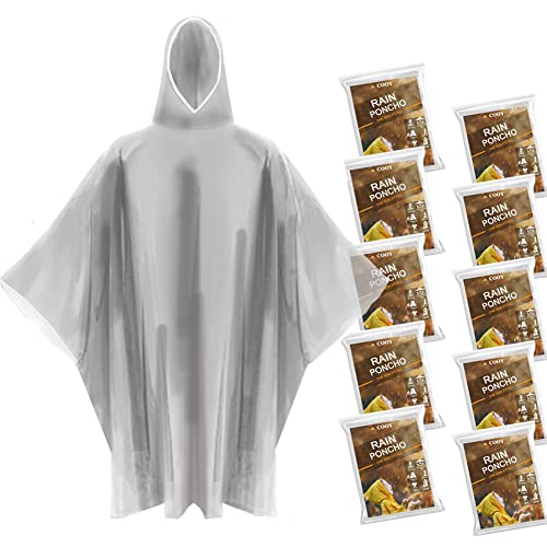 Disposable Rain Ponchos with Hood - 10Pk - Clear - Disposable Rain Ponchos with Hood - 10Pk - Clear - Travelking