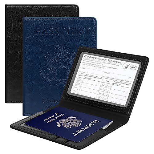 Unaone 2 Pack Passport Holder with Vaccine Card Slot, PU Leather - Unaone 2 Pack Passport Holder with Vaccine Card Slot, PU Leather - Travelking