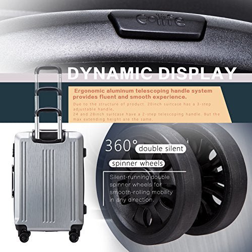 Coolife Luggage Suitcase PC+ABS with TSA Lock - Carry On - Grey - Coolife Luggage Suitcase PC+ABS with TSA Lock - Carry On - Grey - Travelking
