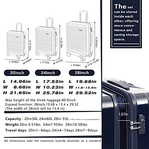 Coolife Luggage Suitcase 3 Piece Set expandable - ABS-PC - White Grid - Coolife Luggage Suitcase 3 Piece Set expandable - ABS-PC - White Grid - Travelking