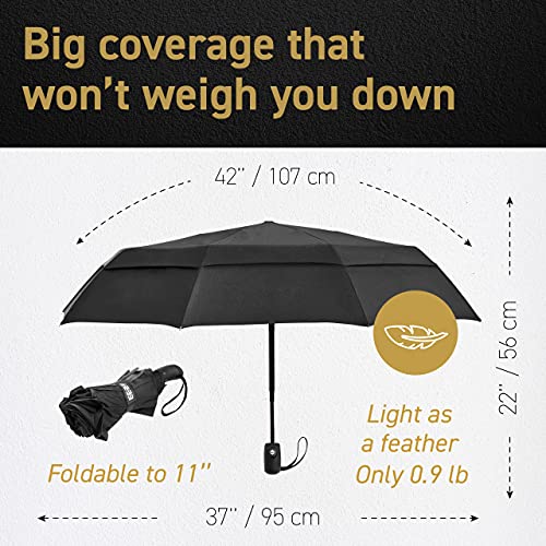 Windproof Travel Umbrella- Double Vented - Auto - Black - Windproof Travel Umbrella- Double Vented - Auto - Black - Travelking