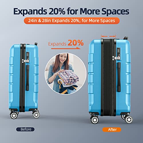 SHOWKOO Luggage Family Set - Sky Blue, Durable PC+ABS Material, Multi-Size Set - SHOWKOO Luggage Family Set - Sky Blue, Durable PC+ABS Material, Multi-Size Set - Travelking