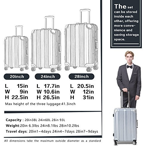 Coolife Luggage Aluminium Frame Suitcase TSA Lock - Blue - Coolife Luggage Aluminium Frame Suitcase TSA Lock - Blue - Travelking
