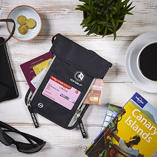 Venture 4th Passport Holder Neck Pouch With RFID Blocking – Concealed Passport Wallet (Black) - Venture 4th Passport Holder Neck Pouch With RFID Blocking – Concealed Passport Wallet (Black) - Travelking