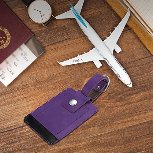 2 Pack Luggage Tags - (Genuine Leather-Purple) - 2 Pack Luggage Tags - (Genuine Leather-Purple) - Travelking