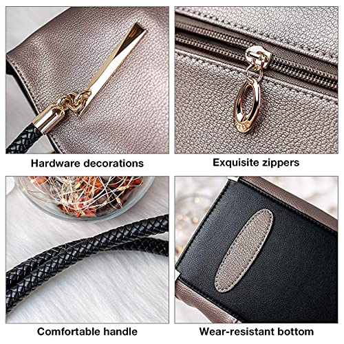 FOXER Large Leather Tote Handbags for Women, Split Cowhide, Rose Gold - FOXER Large Leather Tote Handbags for Women, Split Cowhide, Rose Gold - Travelking