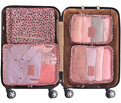 Luggage Cubes,Mossio 7 Pack Lightweight Toiletry Organizer Space Saver Travel Accessories Pink Leopard - Luggage Cubes,Mossio 7 Pack Lightweight Toiletry Organizer Space Saver Travel Accessories Pink Leopard - Travelking
