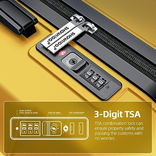 SHOWKOO Luggage Set Expandable PC+ABS Durable 3 PC - Yellow - SHOWKOO Luggage Set Expandable PC+ABS Durable 3 PC - Yellow - Travelking