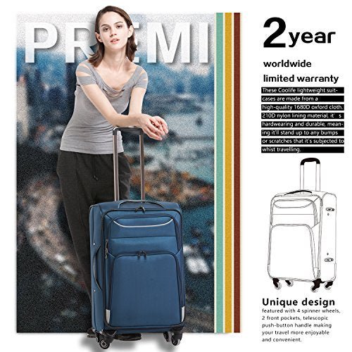 Coolife 3 Piece Luggage Set Spinner Softshell lightweight (Blue+Silver) - Coolife 3 Piece Luggage Set Spinner Softshell lightweight (Blue+Silver) - Travelking