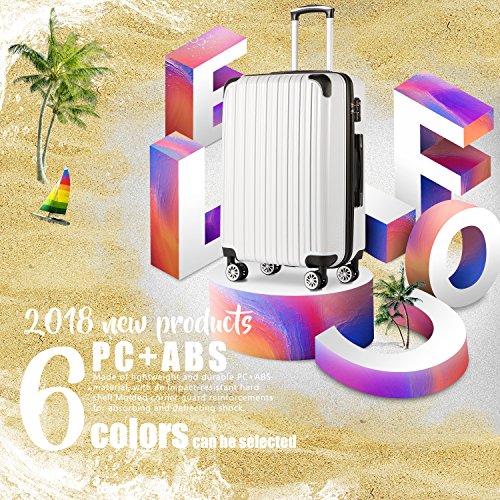 Coolife Luggage Expandable PC+ABS Spinner - New White Grid - Coolife Luggage Expandable PC+ABS Spinner - New White Grid - Travelking