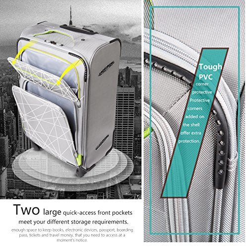 Coolife 3 Piece Luggage Set Spinner Softshell lightweight (Blue+Silver) - Coolife 3 Piece Luggage Set Spinner Softshell lightweight (Blue+Silver) - Travelking