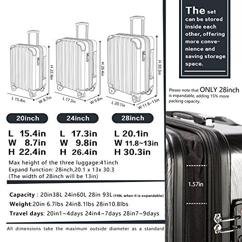 Coolife Luggage Expandable PC+ABS Spinner - New White Grid - Coolife Luggage Expandable PC+ABS Spinner - New White Grid - Travelking